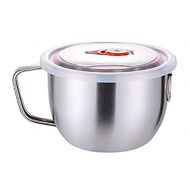 Unknown Stainless Steel Soup Noodle Bowl with Lid and Handle for Camping Baking Cooking