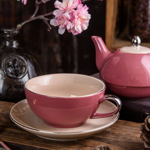  Unknown Khaki Glazed Porcelain Tea-For-One-Set, Tea Service Set of Teapot, Cup and Saucer