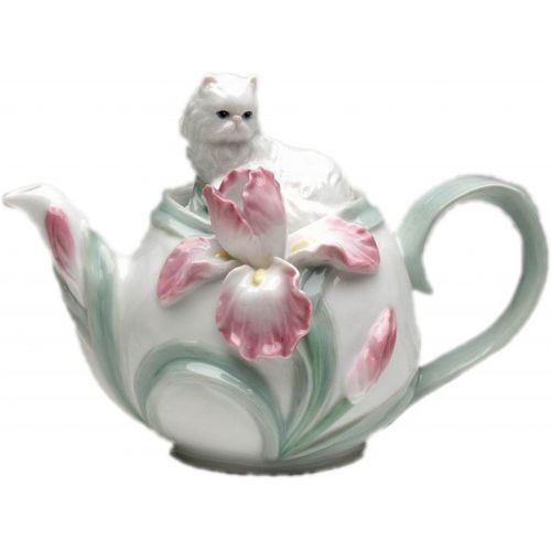  Unknown CG PC48209 7.25 Inch Tea Pot with Lounging Cat and Flowers