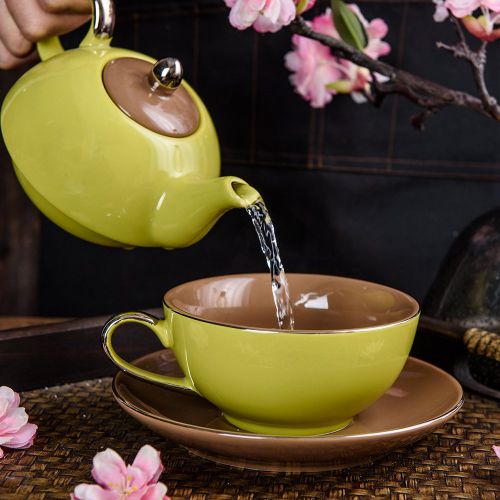  Unknown Green Glazed Porcelain Tea-For-One-Set, Tea Service Set of Teapot, Cup and Saucer