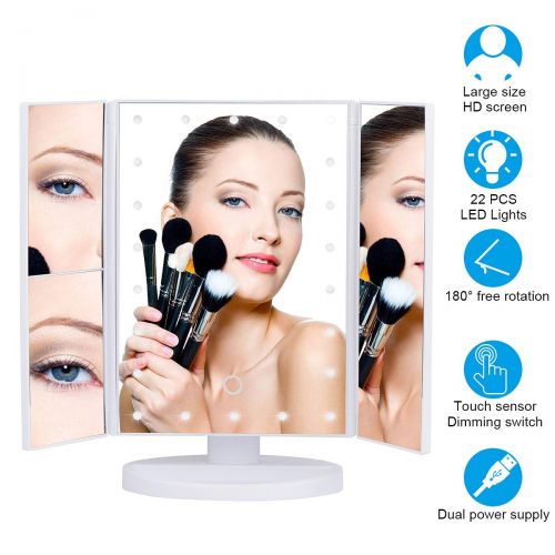  Unknown LED Lighted Makeup Mirror/Vanity Mirror with 22Pcs Lights Ultra-Thin 2x/5x/10x Magnifying 180 Degree Free Rotation Table Countertop Cosmetic Bathroom Mirror Touch Screen,Adjustable