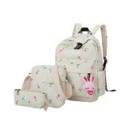 Unknown ABage Canvas School Backpack Set 3 Pieces Patterned Bookbag with Pencil Case for Girls and Boys