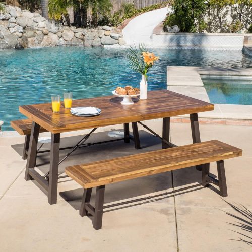  Unknown PV Davidson 3 Piece Outdoor Acacia Wood Picnic Dining Set, Teak Finish by Perevated