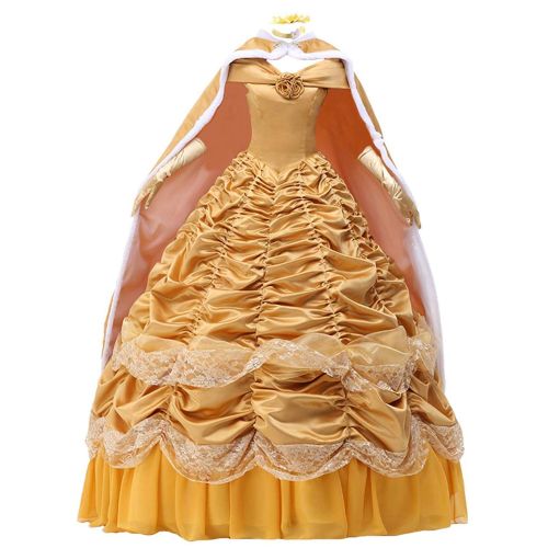  Unknown Womens Princess Belle Dress Long Prom Ball Gown Costume Cape Gloves Petticoat