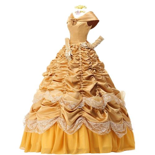  Unknown Womens Princess Belle Dress Long Prom Ball Gown Costume Cape Gloves Petticoat