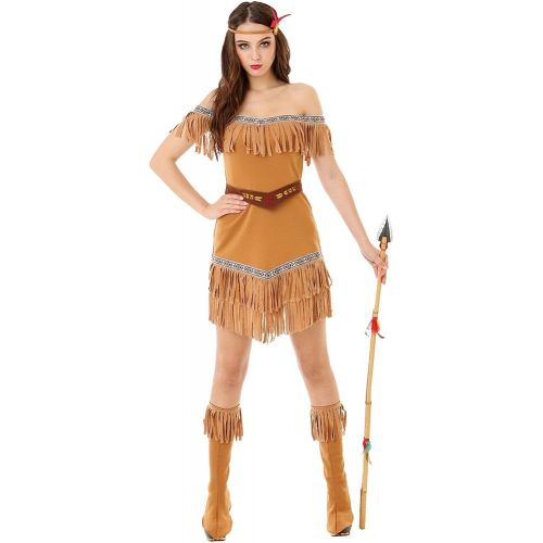  Unknown Hide Huntress Womens Halloween Costume Tribal Native American Indian Princess