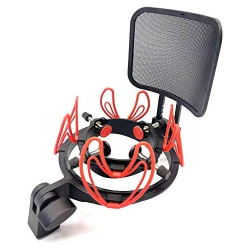  Unknown Suuntok Microphone Shock Mount Kit Compatible for All Microphones Size at 21-62mm,Includes Universal Mic Shock-Mount and Pop Filter (red)