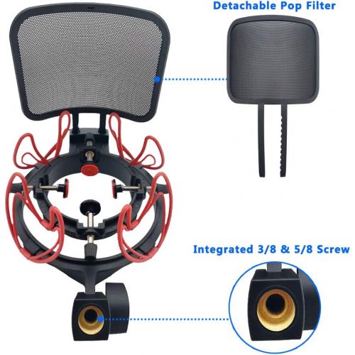 Unknown Suuntok Microphone Shock Mount Kit Compatible for All Microphones Size at 21-62mm,Includes Universal Mic Shock-Mount and Pop Filter (red)