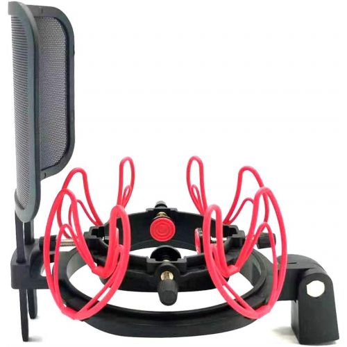  Unknown Suuntok Microphone Shock Mount Kit Compatible for All Microphones Size at 21-62mm,Includes Universal Mic Shock-Mount and Pop Filter (red)