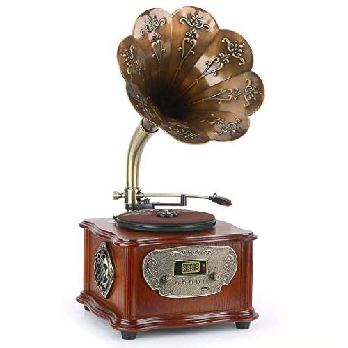  Unknown Wooden Phonograph Gramophone Turntable Vinyl Record Player Speakers Stereo System Control 33/45 RPM FM AUX USB Ouput Bluetooth 4.2