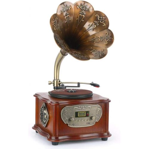  Unknown Wooden Phonograph Gramophone Turntable Vinyl Record Player Speakers Stereo System Control 33/45 RPM FM AUX USB Ouput Bluetooth 4.2