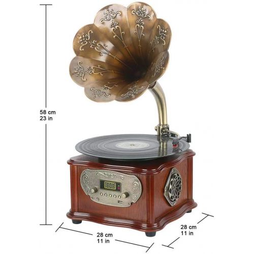  Unknown Wooden Phonograph Gramophone Turntable Vinyl Record Player Speakers Stereo System Control 33/45 RPM FM AUX USB Ouput Bluetooth 4.2