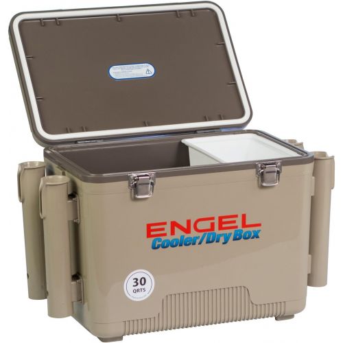  ENGEL Cooler/Dry Box with 4 Rod Holders - 30 Qt - Tan (UC30T-RH)