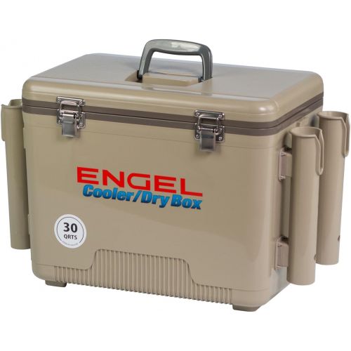  ENGEL Cooler/Dry Box with 4 Rod Holders - 30 Qt - Tan (UC30T-RH)