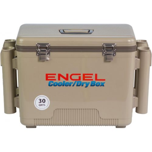  ENGEL Cooler/Dry Box with 4 Rod Holders - 30 Qt - Tan (UC30T-RH)