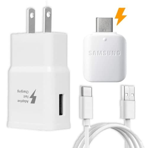 삼성 Unknown Samsung Fast Adaptive Wall Adapter Charger for Galaxy S10 Lite S9 Plus Note 9 S8 Note 8 EP-TA20JBE - 4 Foot Type C/USB-C Cable and OTG Adapter - White