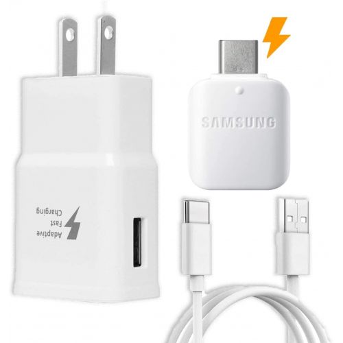 삼성 Unknown Samsung Fast Adaptive Wall Adapter Charger for Galaxy S10 Lite S9 Plus Note 9 S8 Note 8 EP-TA20JBE - 4 Foot Type C/USB-C Cable and OTG Adapter - White