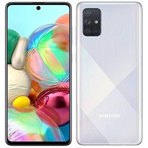 삼성 Unknown Samsung Galaxy A71 A715F/DS, 4G LTE, International Version (No US Warranty), 128GB, 6GB, Prism Crush Silver - GSM Unlocked - 64GB SD + Case Bundle