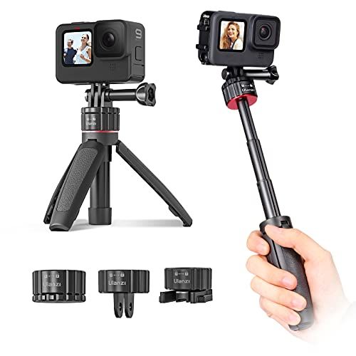  Unknown Mini Tripod Vlog Stick for Gopro - MT-31 4Pcs Extendable Selfie Tripod Stand Handle Grip + Quick Release Tripod Mount Action Cam Adapter + QR Helmet Buckle Base for Hero 5 6 7 8 9