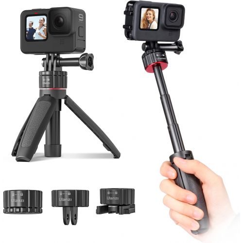  Unknown Mini Tripod Vlog Stick for Gopro - MT-31 4Pcs Extendable Selfie Tripod Stand Handle Grip + Quick Release Tripod Mount Action Cam Adapter + QR Helmet Buckle Base for Hero 5 6 7 8 9