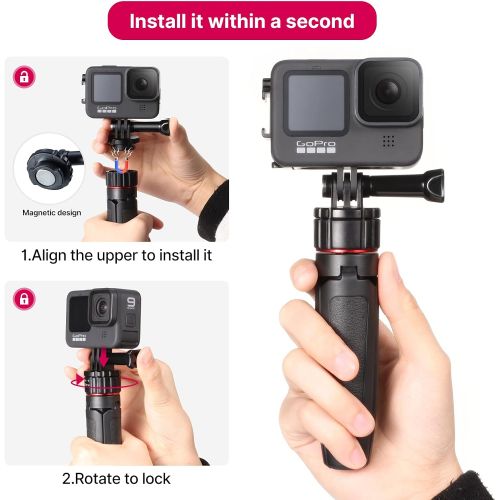  Unknown Mini Tripod Vlog Stick for Gopro - MT-31 4Pcs Extendable Selfie Tripod Stand Handle Grip + Quick Release Tripod Mount Action Cam Adapter + QR Helmet Buckle Base for Hero 5 6 7 8 9