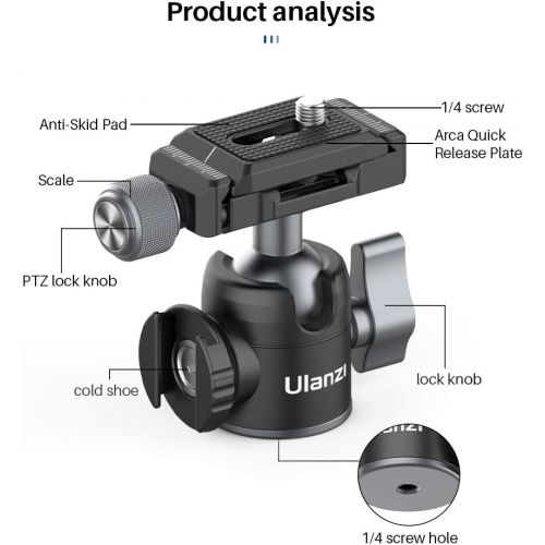  Unknown Camera Ball Head Mount with Rotatable Cold Shoe Extension Tripod Head Mount Vlogging Video Shooting Accessories for Sony A6400 A6300 A6600 A7R III - U-60 L