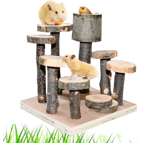  Unknown CooShou Hamster Wood Playground Toy Apple Wood Chewing Toys Hamster Steps Stairs Climbing Toys with Feeder for Small Animals Sugar Glider Chinchilla Guinea-Pigs