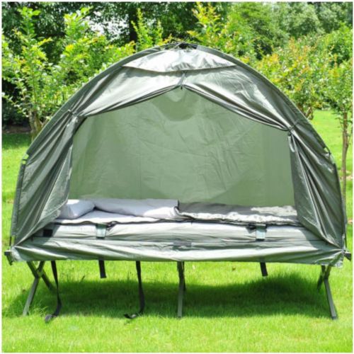 Unknown Outdoor 1-person Folding Tent Elevated Camping Cot w/Air Mattress Sleeping Bag