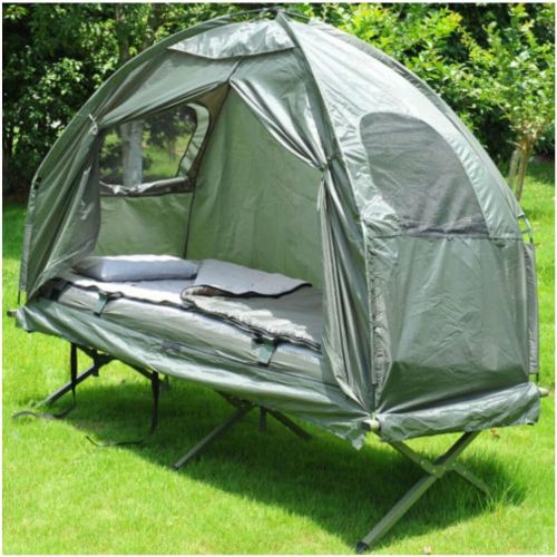  Unknown Outdoor 1-person Folding Tent Elevated Camping Cot w/Air Mattress Sleeping Bag