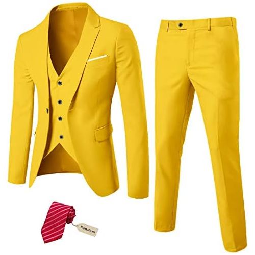  할로윈 용품Unknown MYS Mens 3 Piece Slim Fit Suit Set, One Button Solid Jacket Vest Pants with Tie