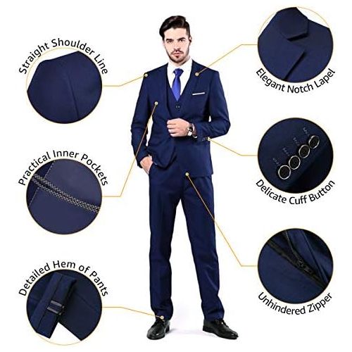  할로윈 용품Unknown MYS Mens 3 Piece Slim Fit Suit Set, One Button Solid Jacket Vest Pants with Tie