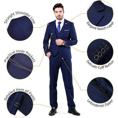  할로윈 용품Unknown MYS Mens 3 Piece Slim Fit Suit Set, One Button Solid Jacket Vest Pants with Tie