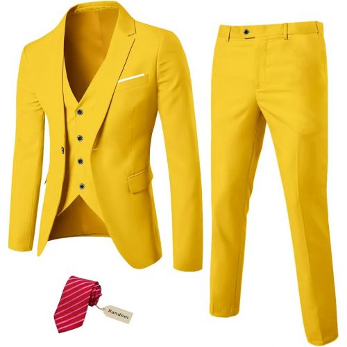  할로윈 용품Unknown MYS Mens 3 Piece Slim Fit Suit Set, One Button Solid Jacket Vest Pants with Tie