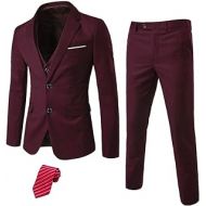할로윈 용품Unknown MYS Mens 3 Piece Slim Fit Suit Set, 2 Button Blazer Jacket Vest Pants with Tie, Solid Wedding Dress Tux and Trousers