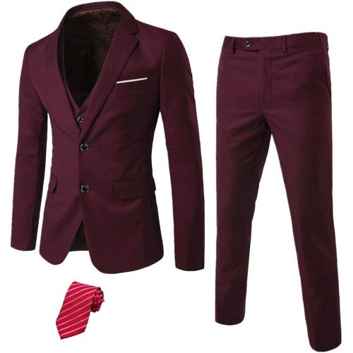  할로윈 용품Unknown MYS Mens 3 Piece Slim Fit Suit Set, 2 Button Blazer Jacket Vest Pants with Tie, Solid Wedding Dress Tux and Trousers