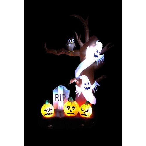  할로윈 용품Unknown 9 Foot Tall Halloween Inflatable Tree with Ghosts, Pumpkins, Owl and Tombstone LED Lights Decor Outdoor Indoor Holiday Decorations, Blow up Lighted Yard Decor, Lawn Inflatables Hom