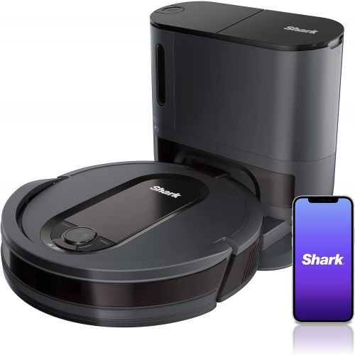  Unknown Shark RV912S EZ Robot Vacuum with Self-Empty Base, Bagless, Row-by-Row Cleaning, Perfect for Pet Hair, Compatible with Alexa, Wi-Fi, Dark Gray
