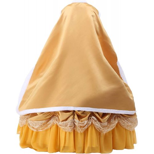  Unknown Beauty Princess Belle Dress Halloween Party Costume Ball Gown Prom Cape Gloves Cloak Petticoat
