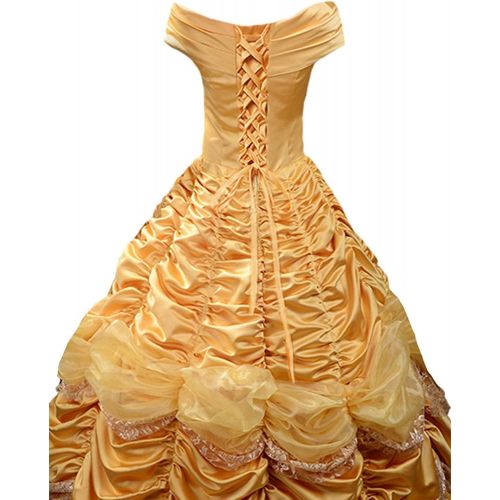 Unknown Beauty Princess Belle Dress Halloween Party Costume Ball Gown Prom Cape Gloves Cloak Petticoat