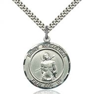 Unknown Sterling Silver St. Sebastian Pendant 1 x 78 inches with Heavy Curb Chain