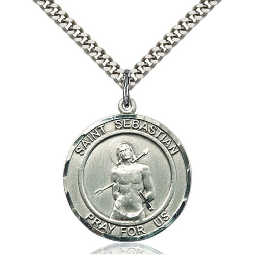  Unknown Sterling Silver St. Sebastian Pendant 1 x 78 inches with Heavy Curb Chain