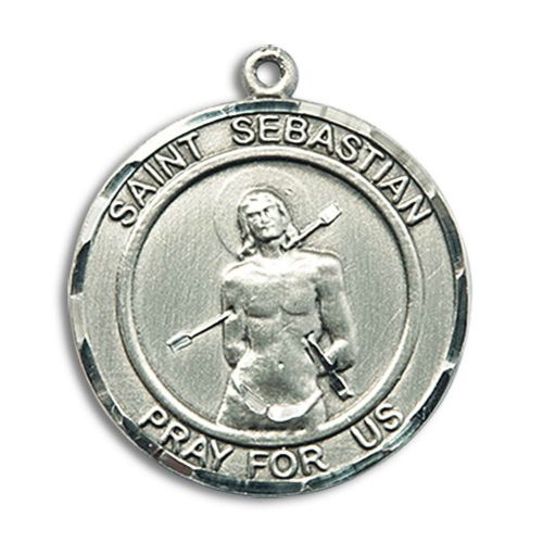  Unknown Sterling Silver St. Sebastian Pendant 1 x 78 inches with Heavy Curb Chain