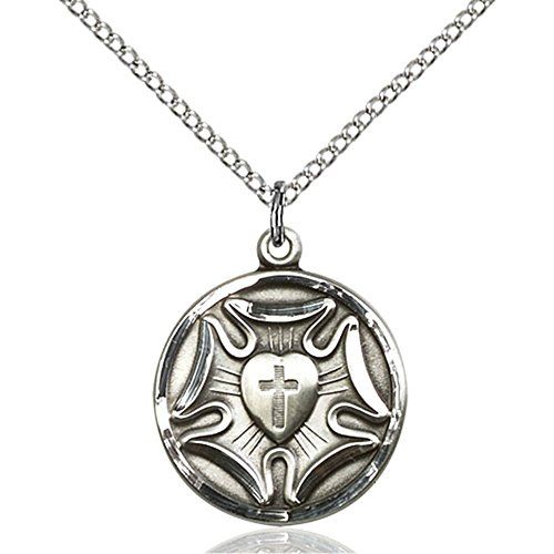  Unknown Sterling Silver Womens LUTHERAN Pendant - Includes 18 Inch Light Curb Chain - Deluxe Gift Box Included