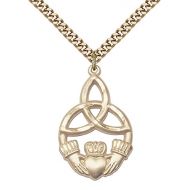 Unknown Gold Filled IRISH KNOT  CLADDAGH Pendant 1 14 X 34 inches with Heavy Curb Chain