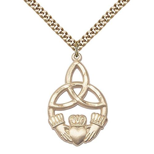  Unknown Gold Filled IRISH KNOT  CLADDAGH Pendant 1 14 X 34 inches with Heavy Curb Chain