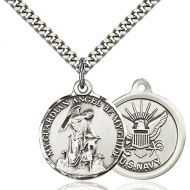 Unknown Sterling Silver Mens GUARDAIN ANGEL  NAVY Pendant - Includes 24 Inch Heavy Curb Chain - Deluxe Gift Box Included