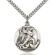 Unknown Sterling Silver St. Michael the Archangel Pendant 1 x 78 inches with Heavy Curb Chain