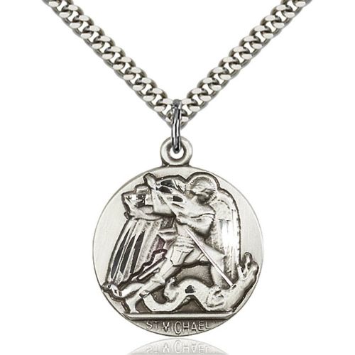  Unknown Sterling Silver St. Michael the Archangel Pendant 1 x 78 inches with Heavy Curb Chain