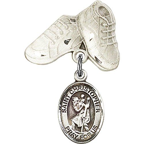  Unknown Sterling Silver Baby Badge with St. Christopher Charm and Baby Boots Pin 1 X 58 inches