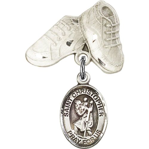  Unknown Sterling Silver Baby Badge with St. Christopher Charm and Baby Boots Pin 1 X 58 inches